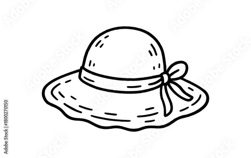 handdrawn cute doodle style summer sun hat vector line illustration