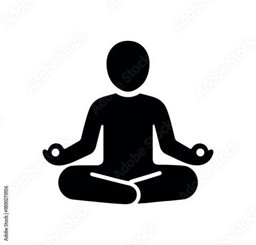 person meditating flat black solid vector illustration isolated on white background