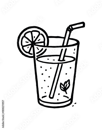 handdrawn cute doodle style lemonade glass vector line illustration
