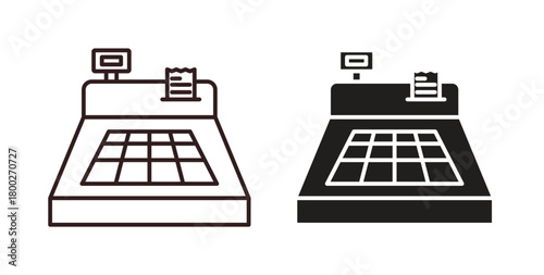 Cash register icon with editable stroke. Thin Line and flat icons for UI designs