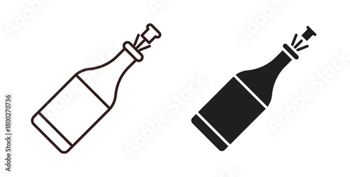 Champagne bottle icon with editable stroke. Thin Line and flat icons for UI designs