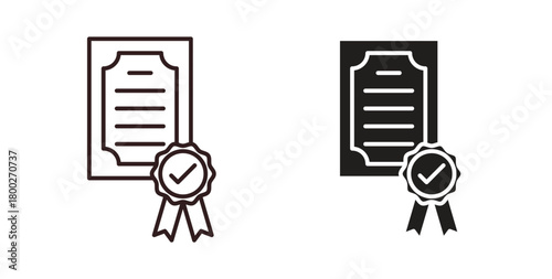 Certificate icon with editable stroke. Thin Line and flat icons for UI designs
