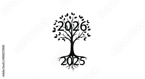 Tree of time showing roots of 2025 leading to the future year 2026