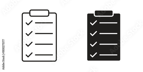 Clipboard check icon with editable stroke. Thin Line and flat icons for UI designs
