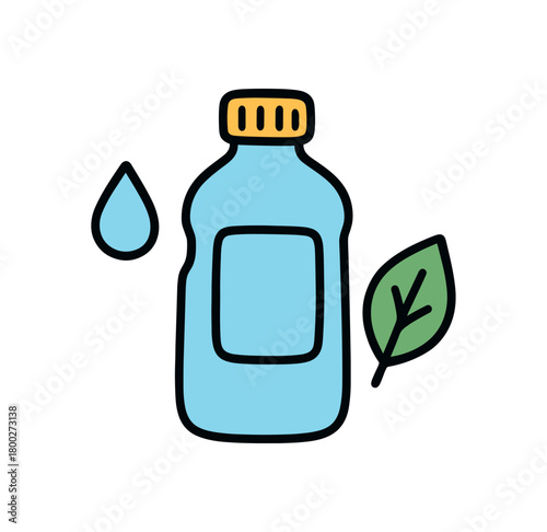 Cute doodle zero contain collection flat vector illustration bold handdrawn outlines bright solid fills isolated on white clean white space sticker style minimal detail refill bottle