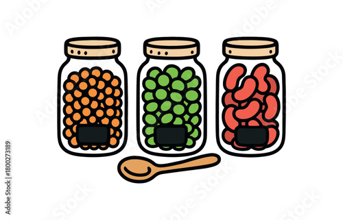 Cute doodle zero contain collection flat vector illustration bold handdrawn outlines bright solid fills isolated on white clean white space sticker style minimal detail bulk jars with