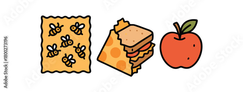 Cute doodle zero contain collection flat vector illustration bold handdrawn outlines bright solid fills isolated on white clean white space sticker style minimal detail beeswax wrap