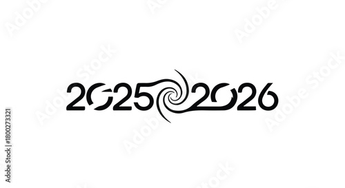 Innovative transition from 2025 to 2026 with a swirling vortex graphic