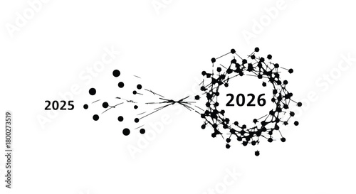 The passage of time symbolized by evolving networks from 2025 to 2026, representing growth and connection.