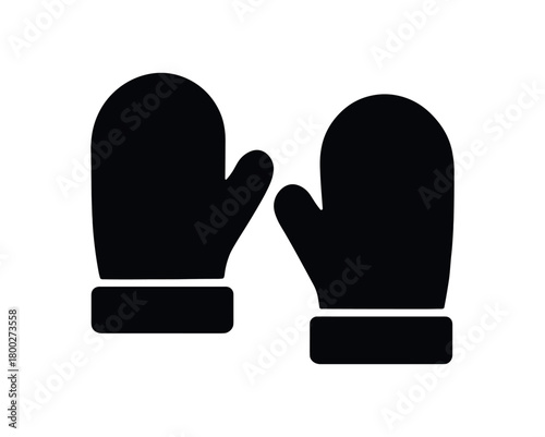 mittens pair flat black solid vector illustration isolated on white background