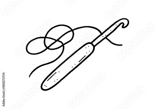 handdrawn cute doodle style crochet hook and thread vector line illustration