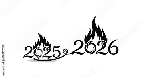 New Year transition with flaming numbers symbolizing change and progress