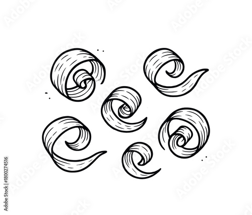 handdrawn cute doodle style wood shavings vector line illustration