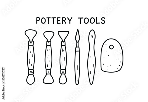 handdrawn cute doodle style pottery tools set vector line illustration