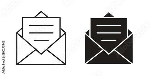 Envelope open icon with editable stroke. Thin Line and flat icons for UI designs