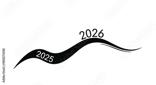 Wavy ribbon marks transition from 2025 to 2026, symbolizing future.