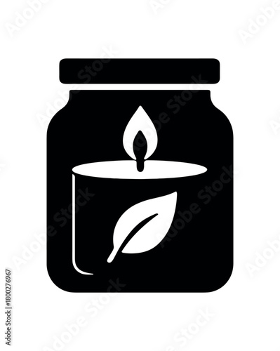 scented candle jar flat black solid vector illustration isolated on white background