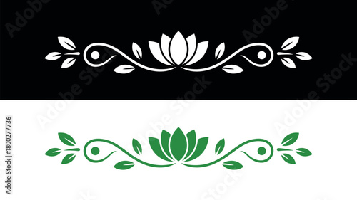Elegant floral divider with lotus and leaves, a symbol of peace and beauty