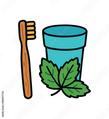 Cute doodle zero plastic bathroom collection flat vector illustration bold handdrawn outlines bright solid fills isolated on white clean white space sticker style minimal detail wooden