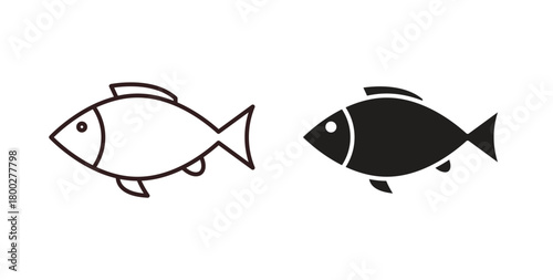 Fish icon with editable stroke. Thin Line and flat icons for UI designs