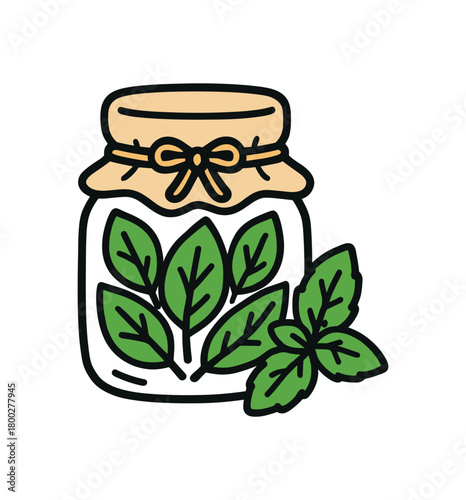 Cute doodle zero contain food storage collection flat vector illustration bold handdrawn outlines bright solid fills isolated on white clean white space sticker style minimal detail herb