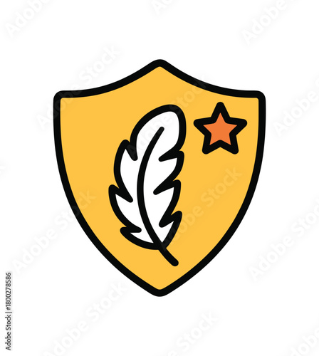 Clean eco label collection flat vector illustration bold handdrawn outlines bright solid fills isolated on white clean white space sticker style minimal detail hypoallergenic feather on