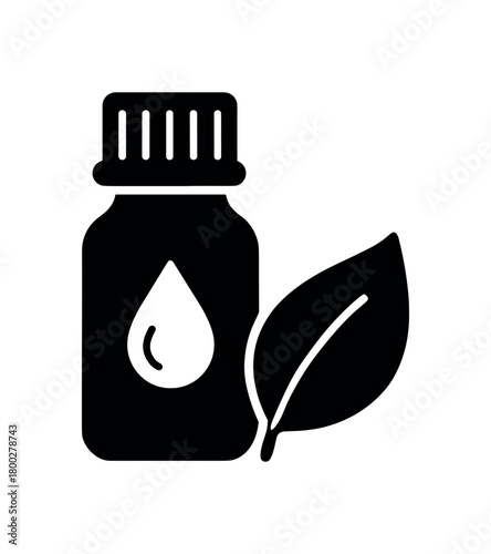 essential oil bottle flat black solid vector illustration isolated on white background