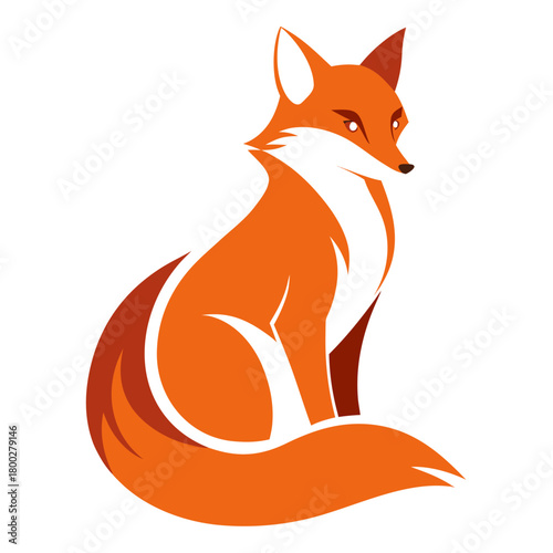 Stylized orange and white sitting fox illustration Vector