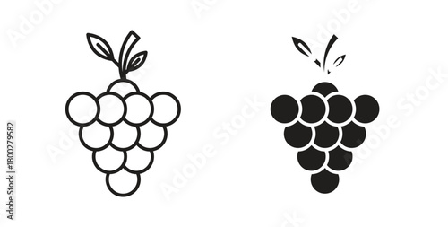 Grapes icon with editable stroke. Thin Line and flat icons for UI designs