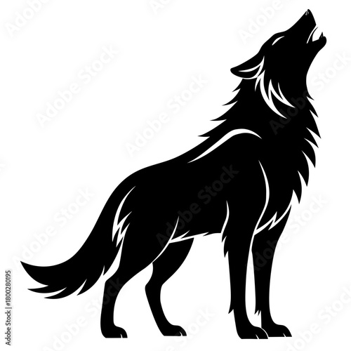 Black silhouette of howling wolf illustration Vector