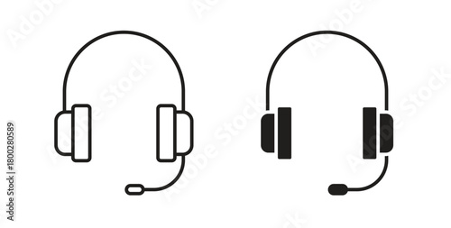 Headset icon with editable stroke. Thin Line and flat icons for UI designs