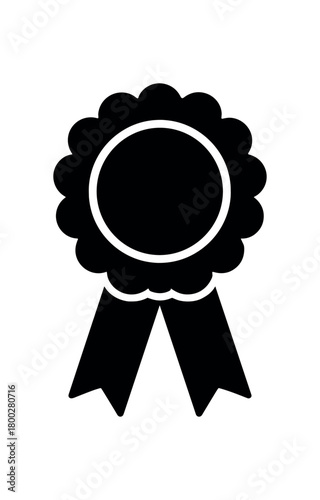 ribbon rosette flat black solid vector illustration isolated on white background