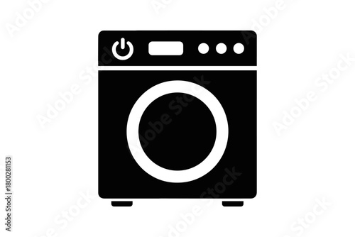 washing machine flat black solid vector illustration isolated on white background