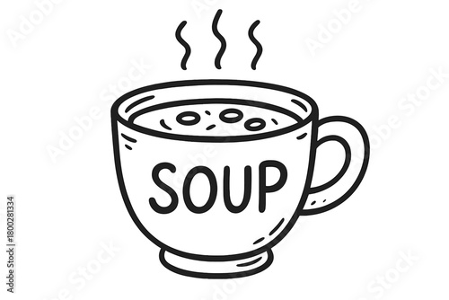 handdrawn cute doodle style cup of soup vector line illustration