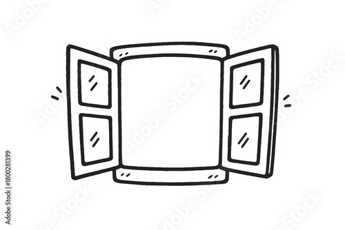 handdrawn cute doodle style open window vector line illustration
