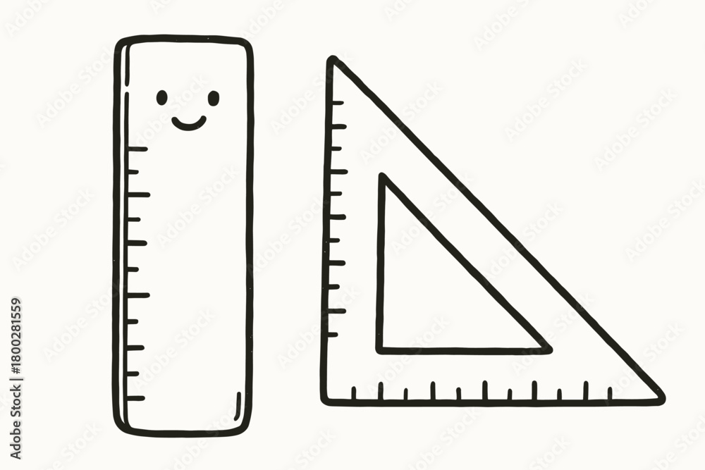 Fototapeta premium handdrawn cute doodle style ruler and triangle vector line illustration
