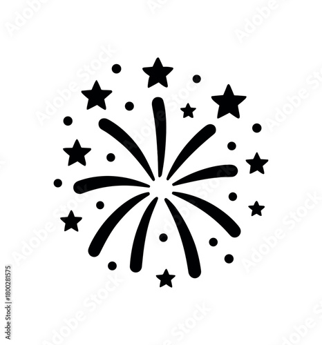 fireworks burst flat black solid vector illustration isolated on white background