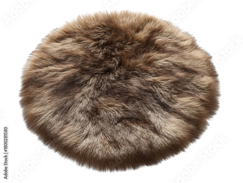 PNG of Luxurious round faux fur rug in warm brown tones, adding elegance and comfort to any living space.