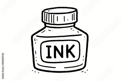 handdrawn cute doodle style ink bottle vector line illustration