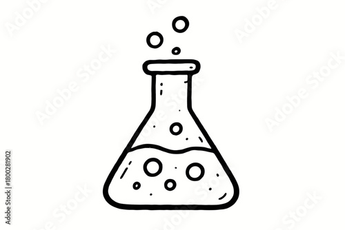 handdrawn cute doodle style chemistry flask vector line illustration