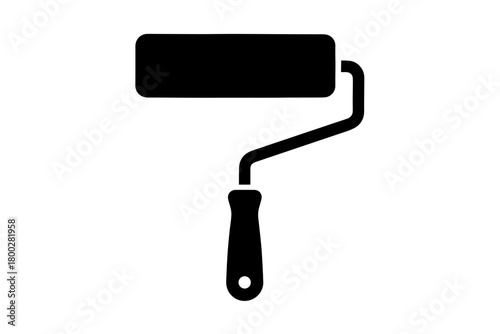 paint roller flat black solid vector illustration isolated on white background