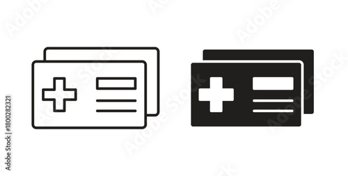Insurance card icon with editable stroke. Thin Line and flat icons for UI designs