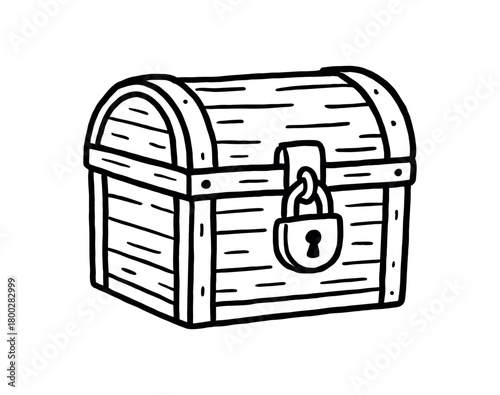 handdrawn cute doodle style wooden chest vector line illustration