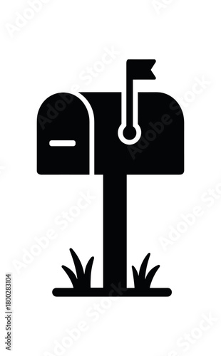 rural mailbox flat black solid vector illustration isolated on white background