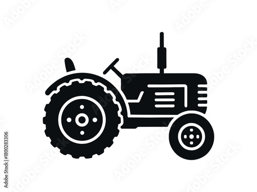 old tractor flat black solid vector illustration isolated on white background
