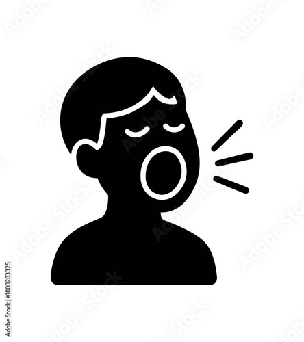 open mouth singing flat black solid vector illustration isolated on white background