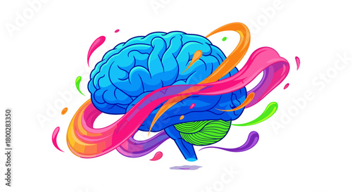 Human brain with colorful ribbon isolated on, creative mind concept