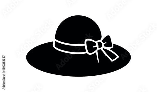 sun hat flat black solid vector illustration isolated on white background