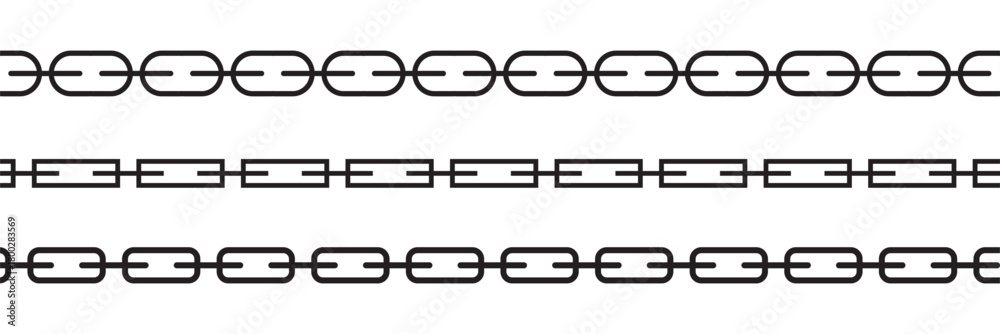Obraz premium set of chains shape silhouette pattern, seamless repeatable isolated background. chain icon. Chains of different thicknesses. Chain links isolated on white background. Link icon.