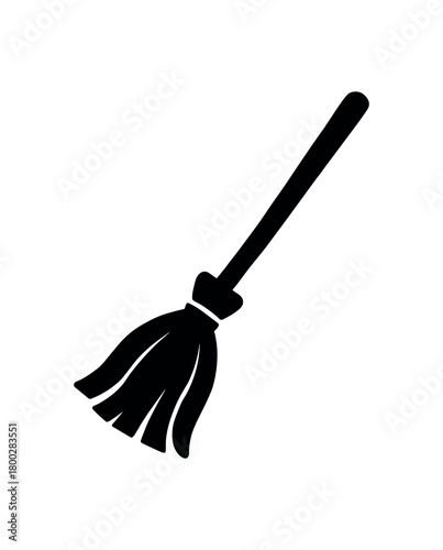 witch broom flat black solid vector illustration isolated on white background
